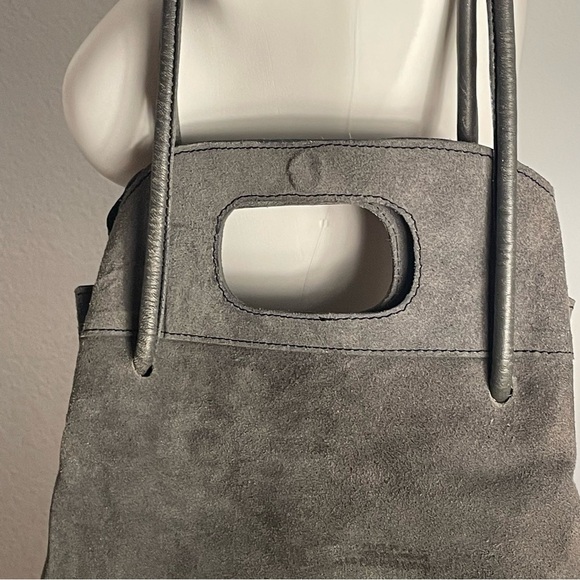 Free People Gray Rosetta Top Handle Suede Shoulder Bag flawed - Picture 3 of 11